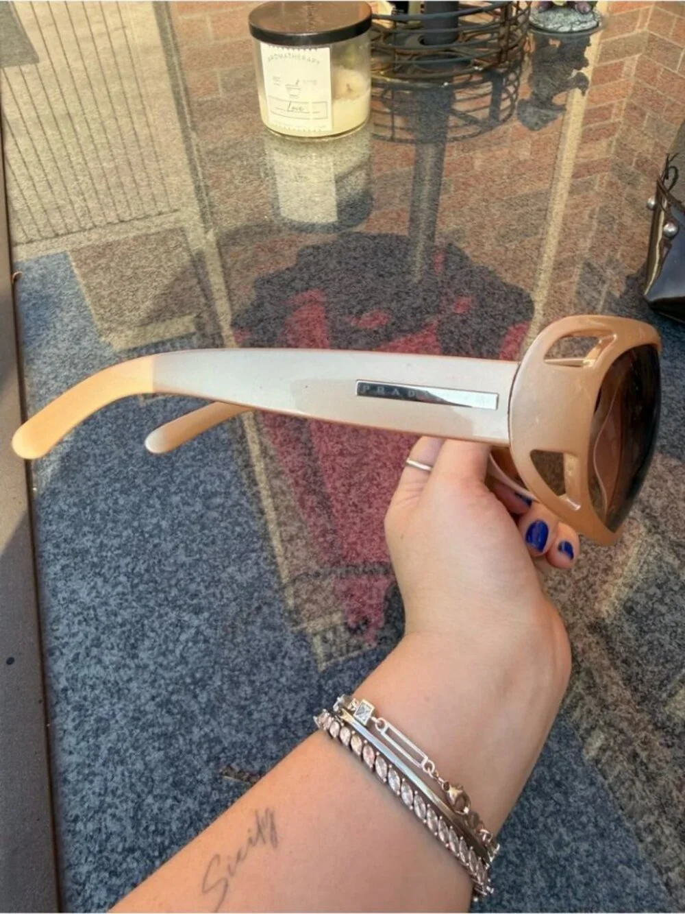 PRADA Y2K Beige Large Sunglasses Vintage - Picture 5 of 8